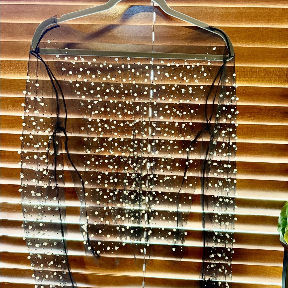 Sheer Black Top with Pearl Embellishments